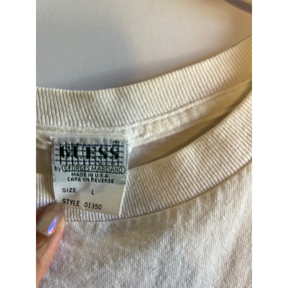 Vintage Guess Cotton White T Shirt 90s Red Logo Deadstock Unisex Large - Picture 3 of 5